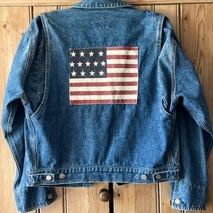 Ralph Lauren Dungarees Vintage Denim Jacket With American Flag on Back